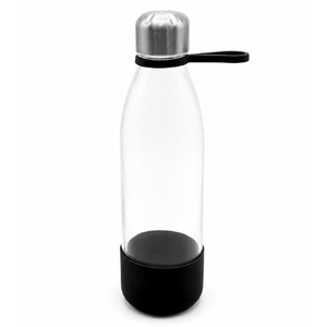 Бутылка стеклянная с манжетой и держателем Glassy, чёрная с логотипом