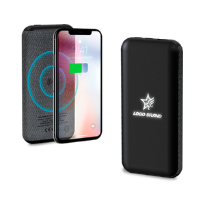 Внешний аккумулятор Stormoway, 10000 mAh с беспроводной зарядкой, черный с логотипом