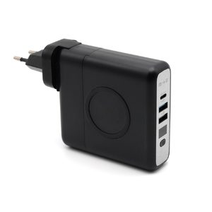Внешний аккумулятор Gemini с беспроводной зарядкой и сетевым адаптером, 10000 mAh, черный с логотипом
