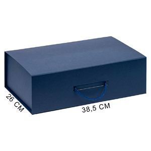 Подарочная коробка, размер 38,5*26*10,5 см, Solution Prestige Big Case Fabrique с магнитным клапаном и ручкой , темно-синяя с логотипом