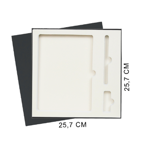 Коробка подарочная Solution Superior Linen под ежедневник, ручку и флешку, черная, 25,7x25,7 см, бежевый ложемент