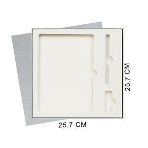 Коробка подарочная Solution Superior Linen под ежедневник, ручку и флешку, серебро, 25,7x25,7 см, бежевый ложемент