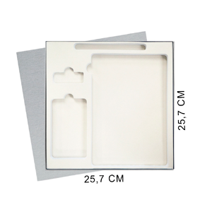 Коробка подарочная Solution Superior Linen, серебро, 25,7x25,7, с вырубкой под ежедневник/ручку/флешку/пауэрбанк 7,0х11,7