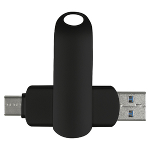 Флеш накопитель  USB 3.0 + TYPE C Cupertino, металл, черный матовый, 32 GB с логотипом