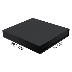 Подарочная коробка, размер 29,7*28,0*4,5 см, Solution Prestige Magnum Soft Touch с магнитным клапаном под индивидуальную вырубку, черная, с черным ложементом с логотипом