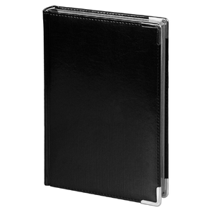 Ежедневник полудатированный Classic Pristine Silver А5, черный с серебром, с металлическими уголками, в твердой обложке с поролоном с логотипом