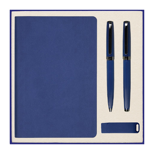 Набор подарочный Solution Prestige Quardo ( ежедневник, флешка, шариковая ручка, ручка роллер), синий с логотипом