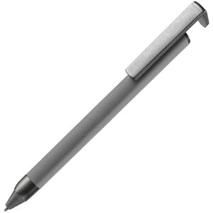 Ручка шариковая Standic с подставкой для телефона, серая с логотипом