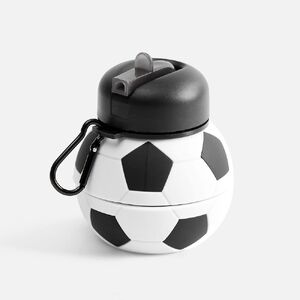 Складная бутылка для воды Football Flex, белая с черным с логотипом