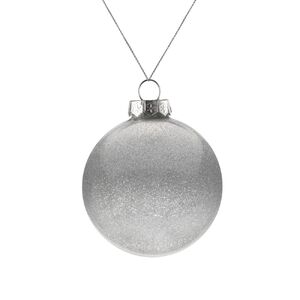 Елочный шар Finery Shine, 8 см, глянцевый серебристый с глиттером с логотипом