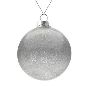 Елочный шар Finery Shine, 10 см, глянцевый серебристый с глиттером с логотипом