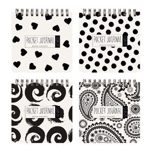 "POCKET JOURNAL" 105 х 105 мм, 60 Л, (4 ВИДA) НА ГРЕБНЕ "BLACK&WHITE" с логотипом