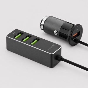 АЗУ 1 USB + 3 USB для пассажиров, QC 3.0, 7А, алюминий, графит, Deppa с логотипом