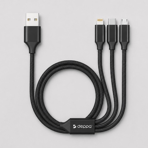 Дата-кабель 3 в 1: micro USB, USB-C, Ligthning, алюминий, 1.2м, черный, Deppa с логотипом