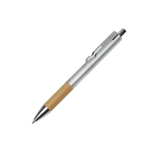 Ручка металлическая шариковая "Sleek", серебристый/бамбук с логотипом