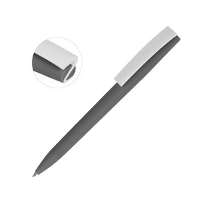 Ручка пластиковая soft-touch шариковая «Zorro», серый/белый с логотипом