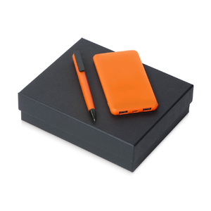 Подарочный набор c пластиковой ручкой, повербанком С1, 5000 mAh, оранжевый с логотипом