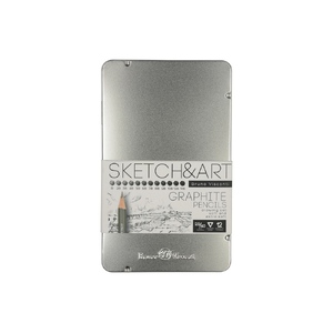 Набор чернографитовых карандашей  "Sketch & Art" ,12 шт. b-14b,  металлическая коробка с ложементом