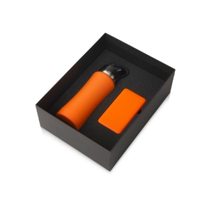 Подарочный набор с бутылкой для воды и повербанком С1, 5000 mAh, оранжевый с логотипом