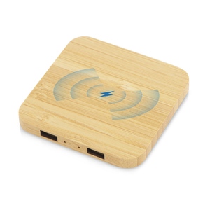 USB-хаб с беспроводной зарядкой из бамбука Plato с логотипом