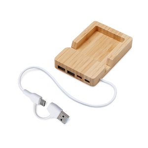 USB хаб «Memo», 2*USB, 2*Type C, бамбук с логотипом