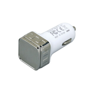 Автомобильная зарядка CC-03, 2 USB порта, квадратное основание для логотипа, серебро с логотипом
