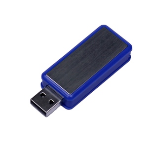 USB-флешка промо на 32 Гб прямоугольной формы, выдвижной механизм, синий с логотипом