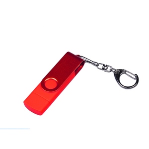 USB-флешка на 64 ГБ 3 в 1 поворотный механизм, c двумя дополнительными разъемами MicroUSB и TypeC C с одноцветным металлическим клипом, красный с логотипом