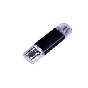 USB-флешка на 32 Гб c двумя дополнительными разъемами MicroUSB и TypeC, черный с логотипом