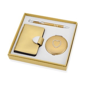 Набор «Чувства»: шариковая ручка, зеркало, визитница, золотистый (Р) с логотипом