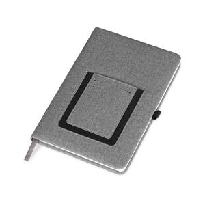 Блокнот "Pocket" 140*205 мм с карманом для телефона, серый с логотипом