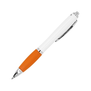 Ручка пластиковая шариковая CARREL с антибактериальным покрытием, белый/апельсин с логотипом