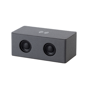 Bluetooth колонка "Cool Gray" с двумя динамиками (2х3Вт) и беспроводным зарядным устройством, переработанный пластик (RPET) с логотипом