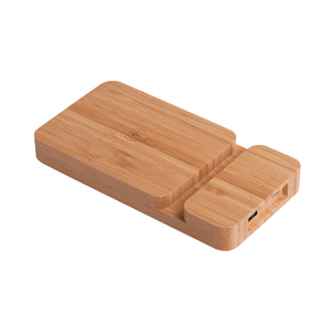 Беспроводное (10W) зарядное устройство "Bamboo Power" 5000 mAh с подставкой под смартфон, бамбук с логотипом
