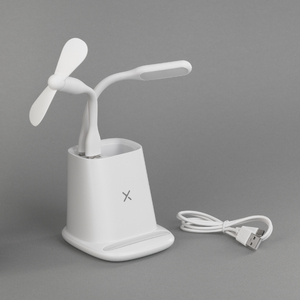 Карандашница "Smart Stand" с беспроводным зарядным устройством, вентилятором и лампой (2USB разъёма) с логотипом