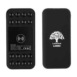 Беспроводное зарядное устройство "Sticky SOFTTOUCH", 10000 mAh с подсветкой логотипа и присосками с логотипом