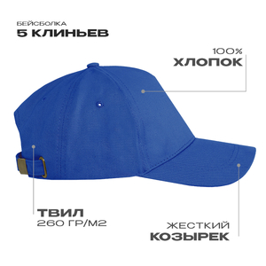 Бейсболка STAN 5 клиньев хлопок 260, 12, Синий,  (16/1)  (56-58/ONE SIZE)