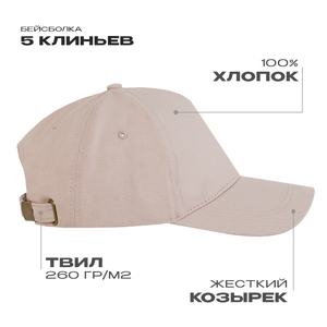 Бейсболка STAN 5 клиньев хлопок, 260, 112, Песочный бежевый,  (541)  (56-58/ONE SIZE) с логотипом