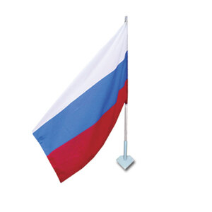 Флаг России с древком на настенном кронштейне с логотипом