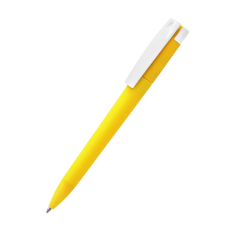 Ручка пластиковая T-pen софт-тач, желтая с логотипом