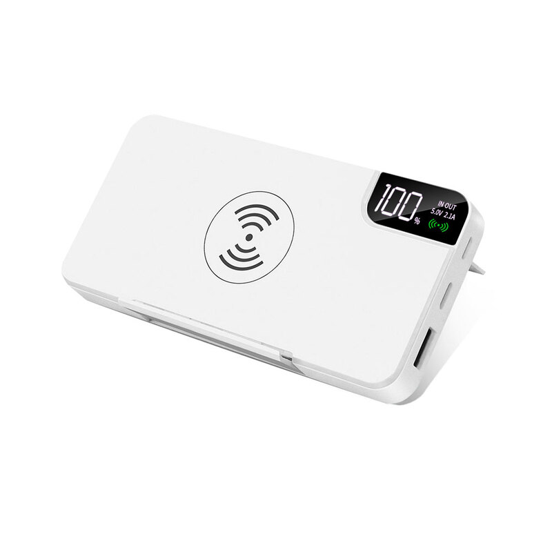 Внешний аккумулятор gPro QI, с беспроводной зарядкой 10000 mAh, белый с логотипом