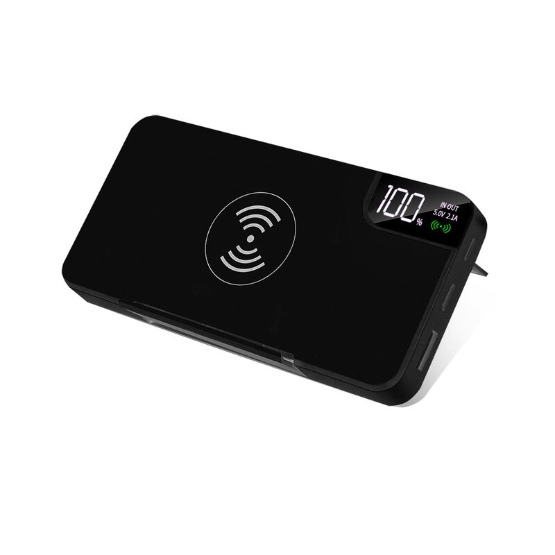 Внешний аккумулятор gPro QI, с беспроводной зарядкой 10000 mAh, черный с логотипом