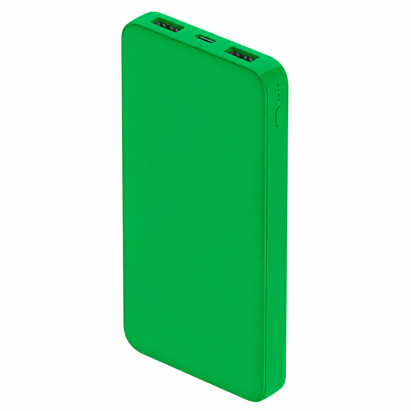 Внешний аккумулятор Polus, 10000 Mah, софт-тач покрытие, зеленый с логотипом