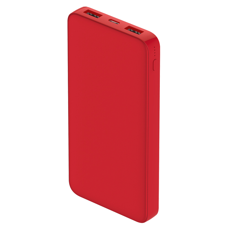 Внешний аккумулятор Polus, 10000 Mah, софт-тач покрытие, красный с логотипом