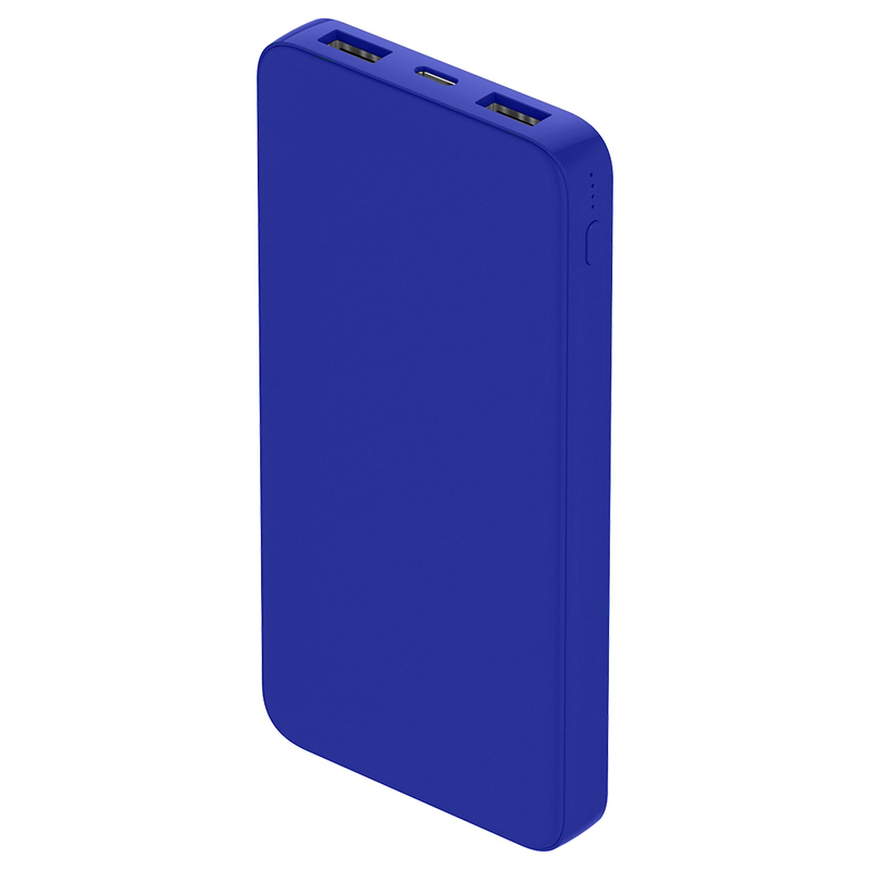 Внешний аккумулятор Polus, 10000 Mah, софт-тач покрытие, синий с логотипом