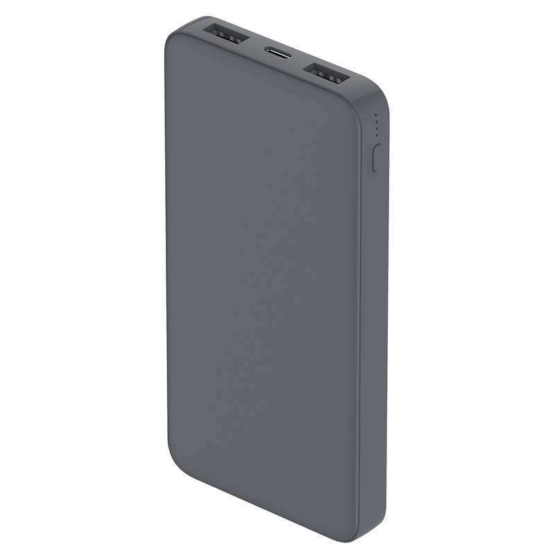 Внешний аккумулятор Polus, 10000 Mah, софт-тач покрытие, серый с логотипом