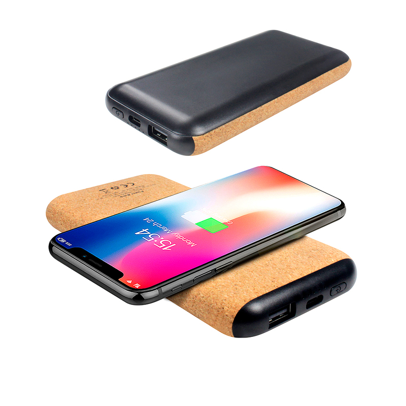 Внешний аккумулятор Suntory с беспроводной зарядкой, 10000 mAh, черный с логотипом