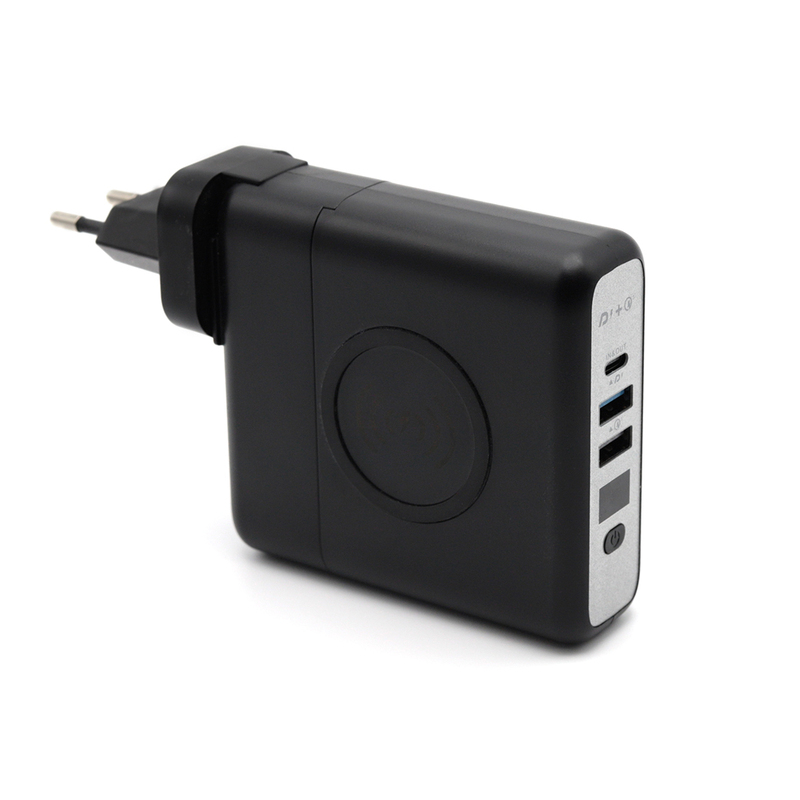 Внешний аккумулятор Gemini с беспроводной зарядкой и сетевым адаптером, 10000 mAh, черный с логотипом