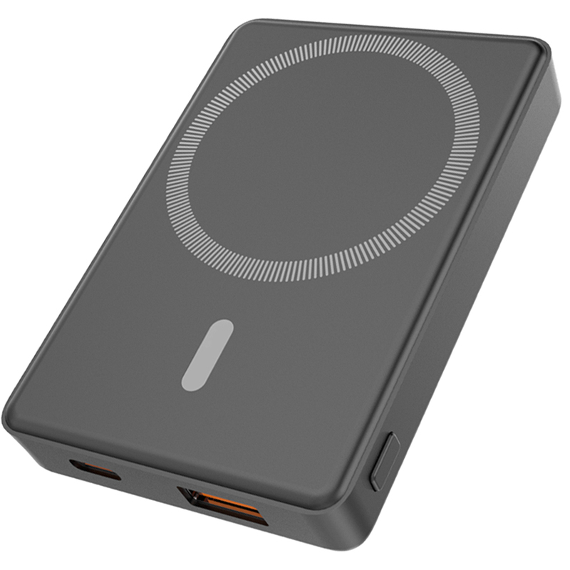Магнитный внешний аккумулятор Magnetic с беспроводной зарядкой (5W), 5000 Mah, черный с логотипом
