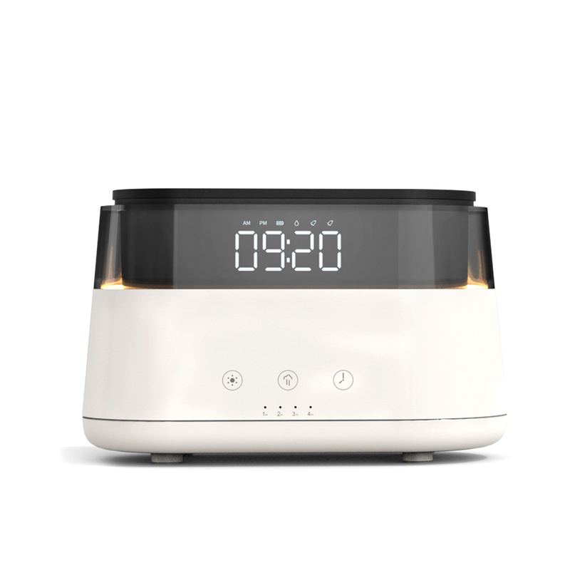 Светодиодный USB увлажнитель-ароматизатор Brava с часами с подсветкой, белый с логотипом